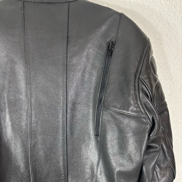 First Gear Motorcycle Black Leather Jacket Size 44 - Picture 13 of 13